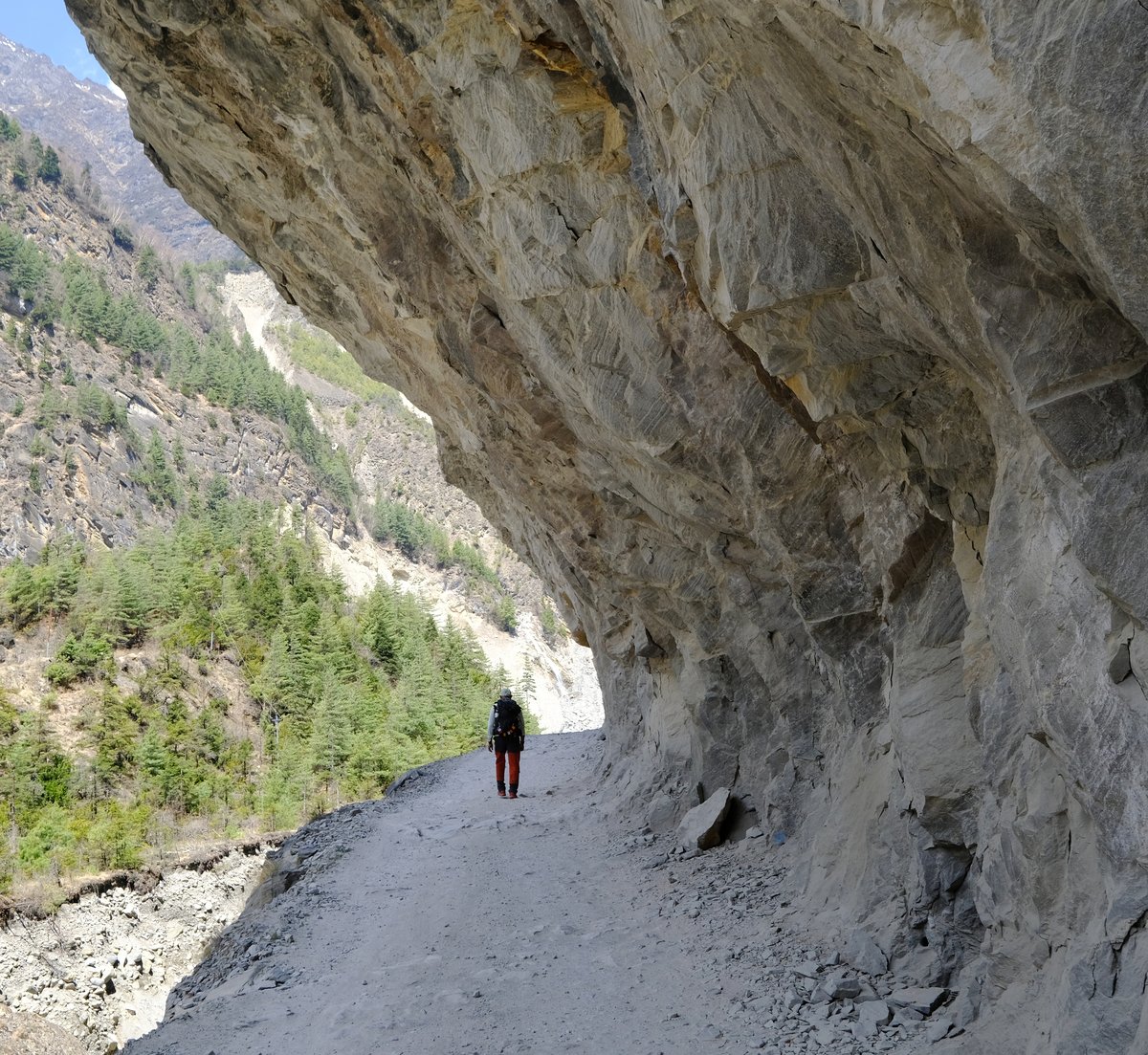 The path carved into a steep section of the mountain slope